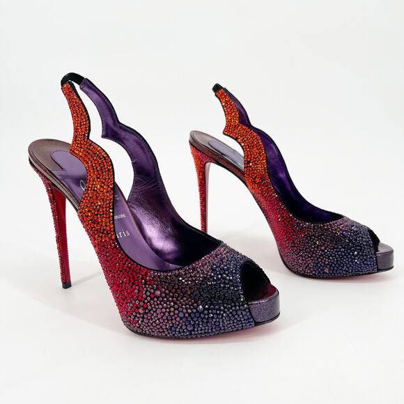 Christian Louboutin Hot Chick Limited Edition Ombre Strass Slingback Heels 38.5 - Picture 1 of 12